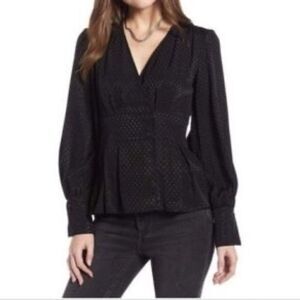 Something Navy Jacquard Peplum Blouse Large